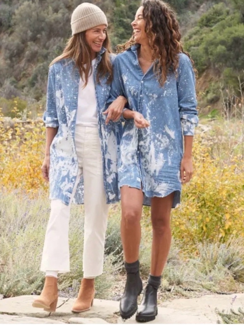 FRANK & EILEEN MARY DISTRESSED DENIM DRESS - SPLATTER BLUE